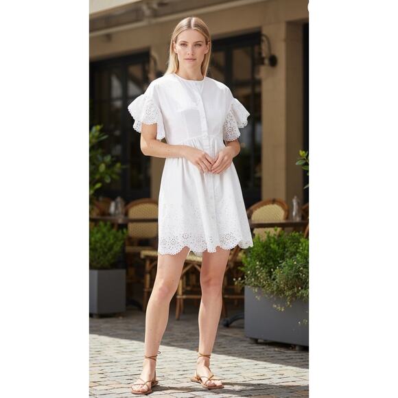 Rebecca Taylor Dresses & Skirts - Rebecca Taylor La Vie Women Size S White Cotton Eyelet Scalloped Hem Shirt Dress